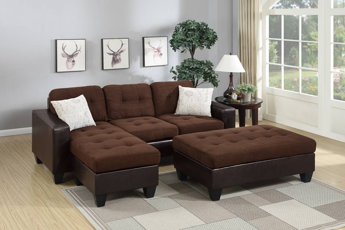 F6928 3pc Reversible Sectional Sofa Set W/ Ottoman
