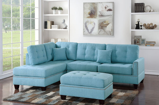 F6505<DIV> 3pc Reversible Sectional Sofa Set W/ Ottoman