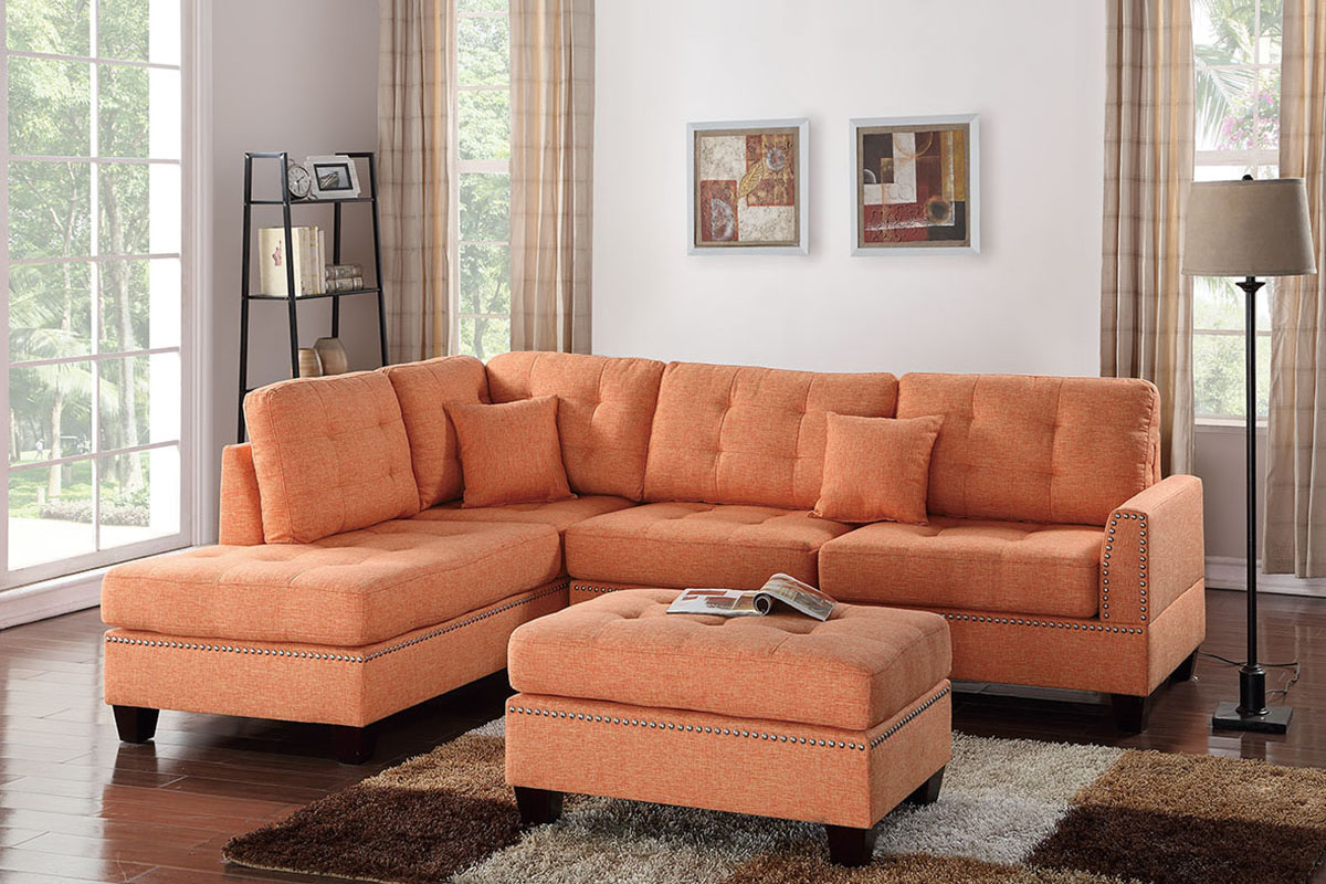 F6506 3pc Reversible Sectional Sofa Set W/ Ottoman