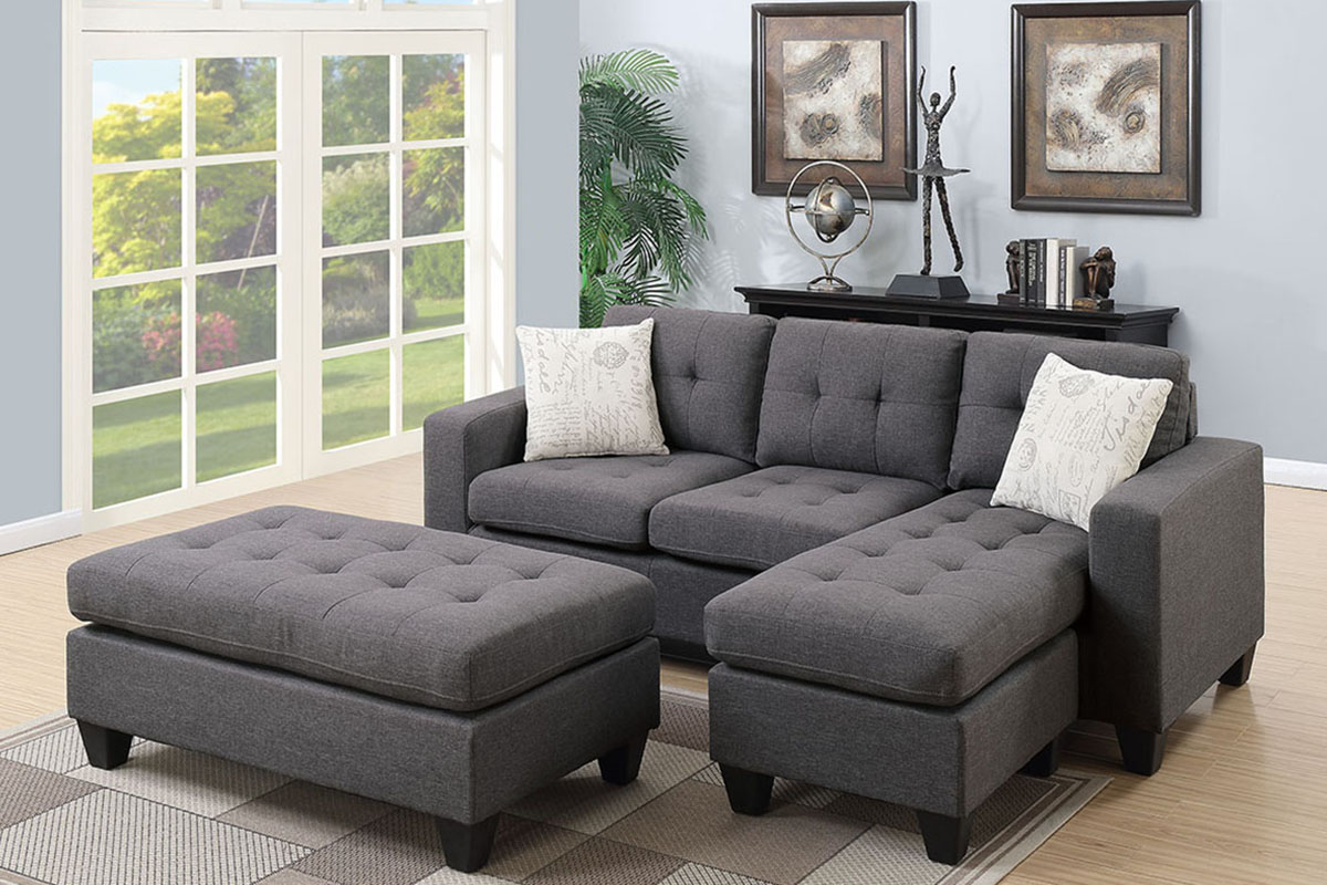 F6920 3pc Reversible Sectional Sofa Set W/ Ottoman