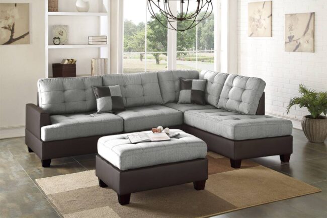 F6858<DIV> 3pc Reversible Sectional Sofa Set W/ Ottoman