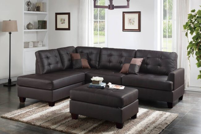 F6855<DIV> 3pc Reversible Sectional Sofa Set W/ Ottoman