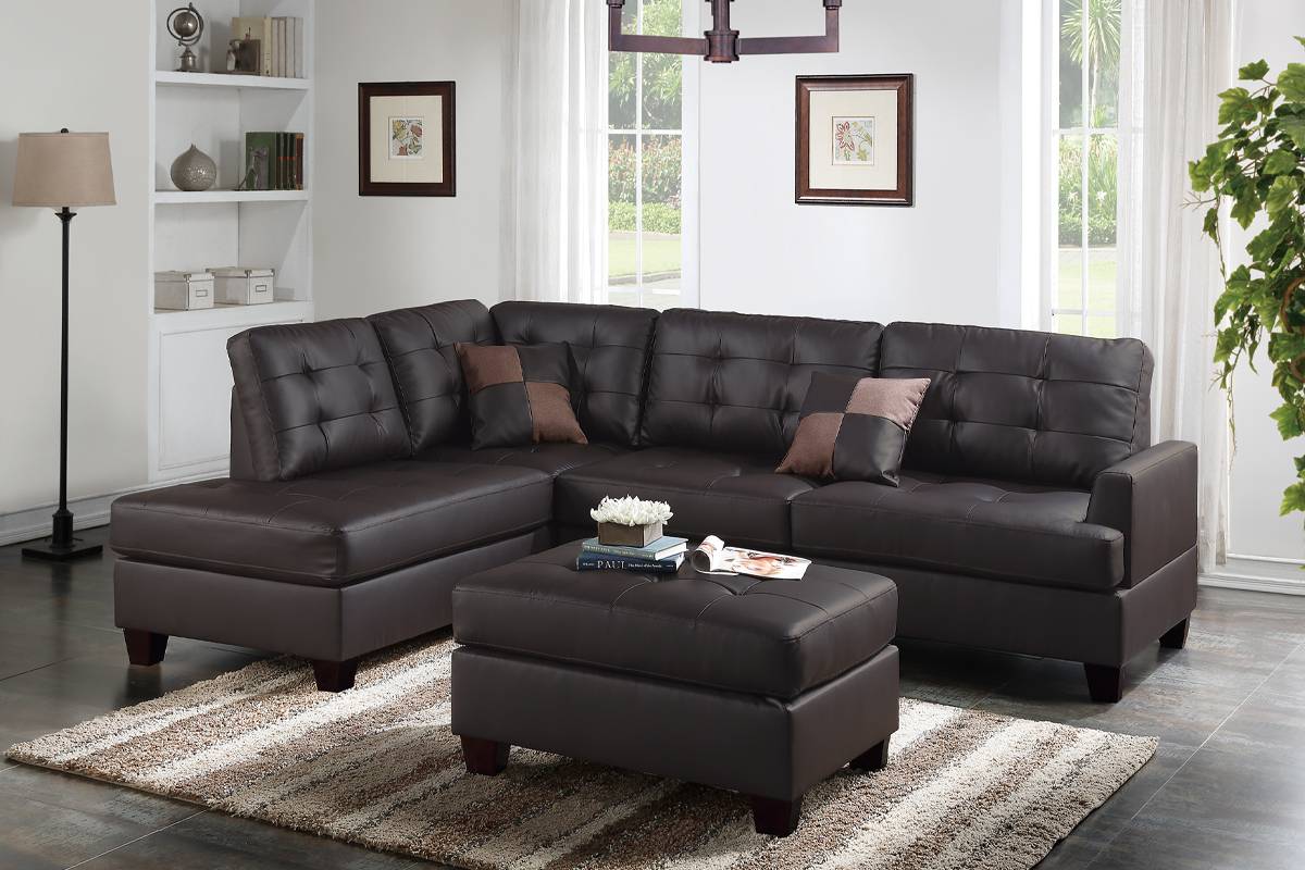 F6855 3pc Reversible Sectional Sofa Set W/ Ottoman