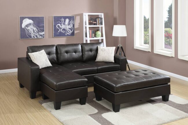 F6927<DIV> 3pc Reversible Sectional Sofa Set W/ Ottoman