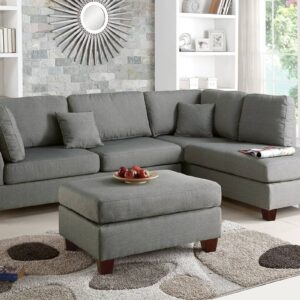 F7606<DIV> 3pc Reversible Sectional Sofa Set W/ Ottoman